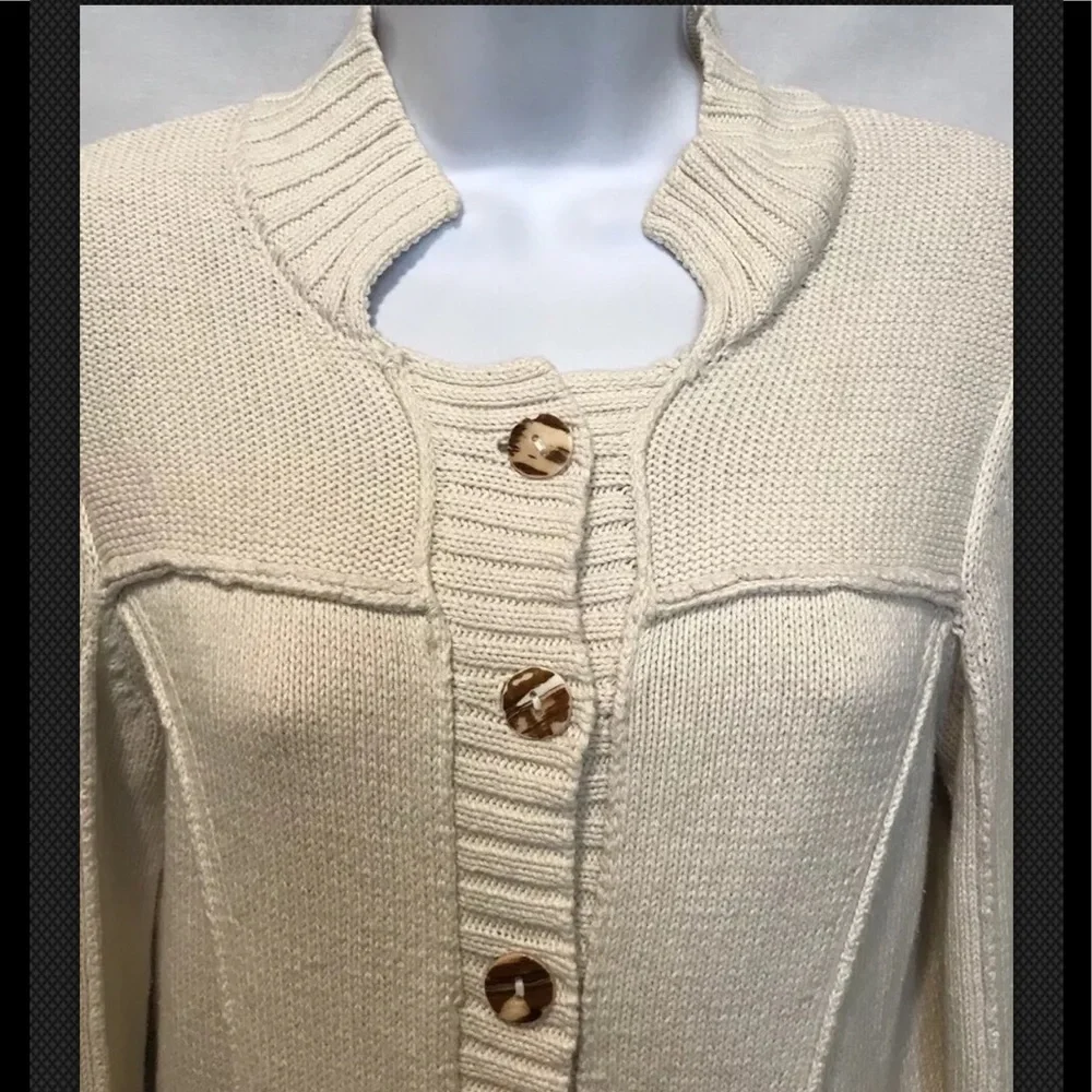 NIC + ZOE Sweater Ivory Patchwork Button Front Cardigan Career Casual Cotton